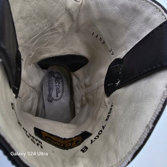 VTG J.B. Dillon Black Leather Western Boots Calf Hair Print Square Toe Womens 7B - Picture 9 of 9